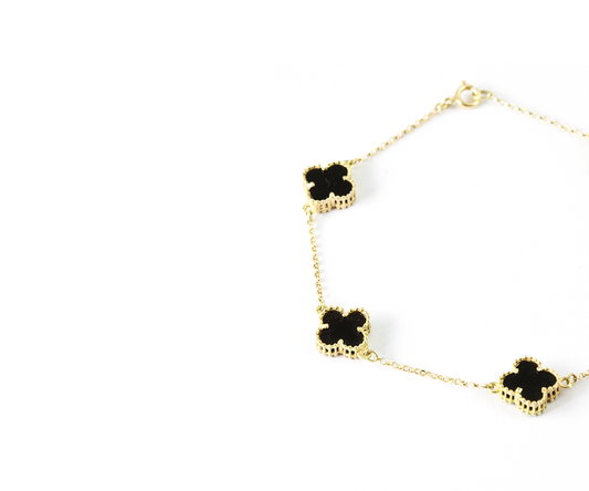 Pulseira Trevo com Onix em Ouro Amarelo 18K